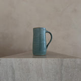 Ribbed Green Glaze Studio Pottery Mug