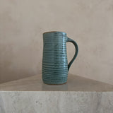 Ribbed Green Glaze Studio Pottery Mug
