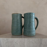 Ribbed Green Glaze Studio Pottery Mug