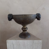 Large Hammered Bronze Pedestal Bowl with Ram Handles