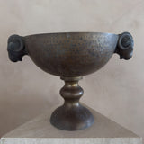 Large Hammered Bronze Pedestal Bowl with Ram Handles
