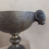 Large Hammered Bronze Pedestal Bowl with Ram Handles