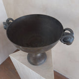 Large Hammered Bronze Pedestal Bowl with Ram Handles