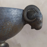 Large Hammered Bronze Pedestal Bowl with Ram Handles