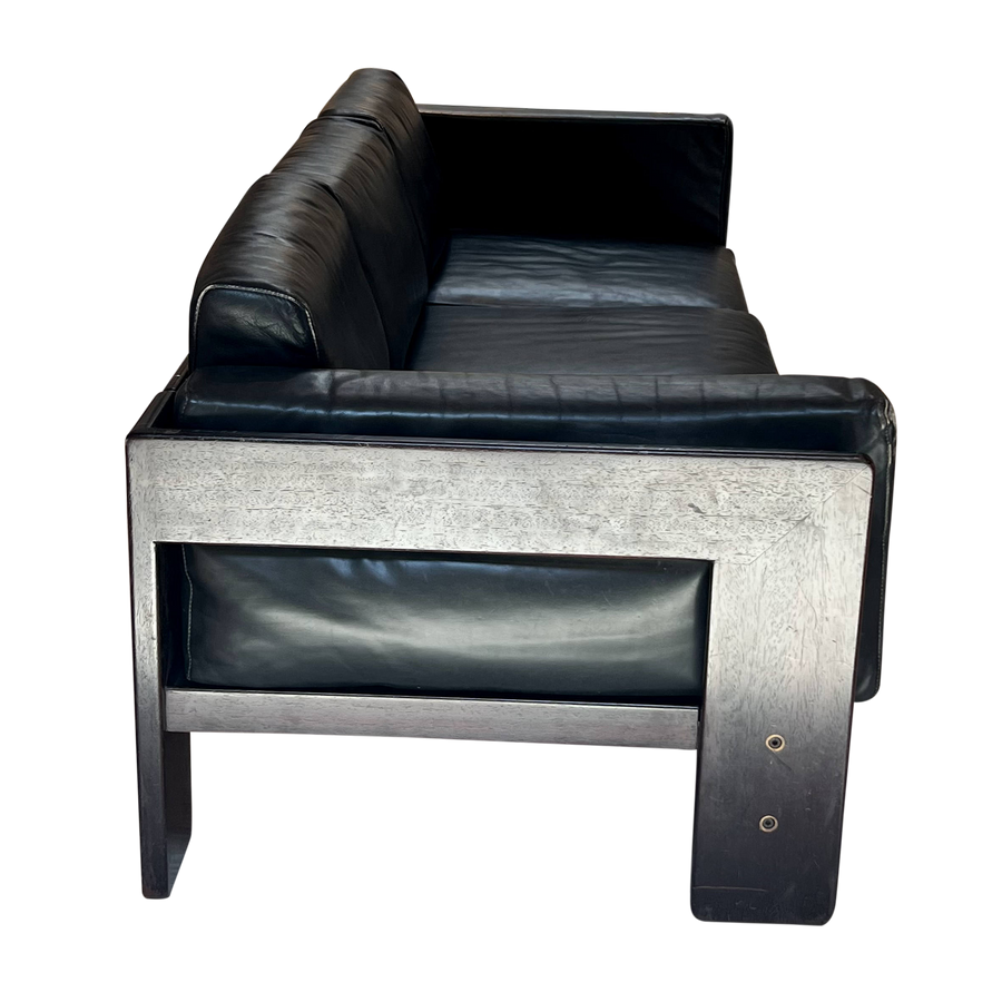 Black Leather Bastino Sofa by Afra & Tobia Scarpa for Gavina