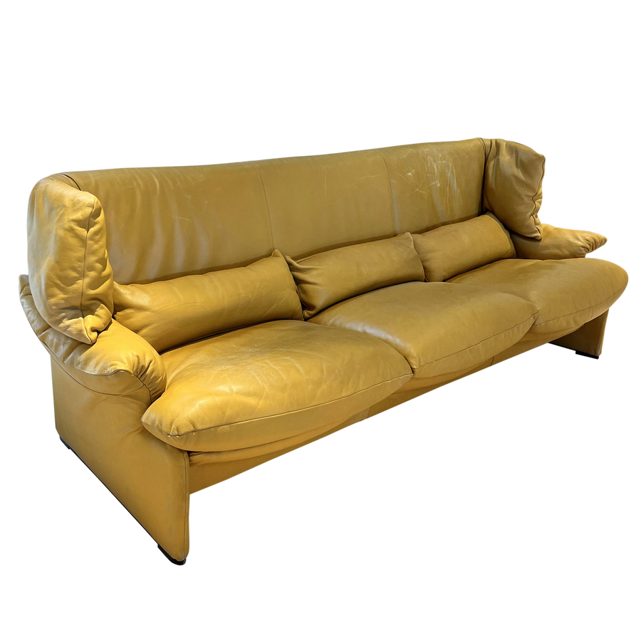 Yellow Leather Three Seater Sofa