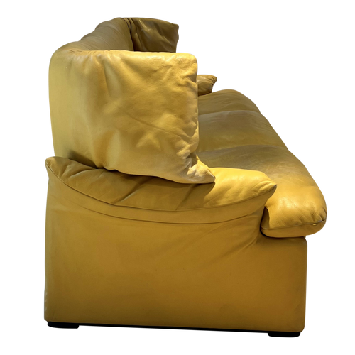 Yellow Leather Three Seater Sofa