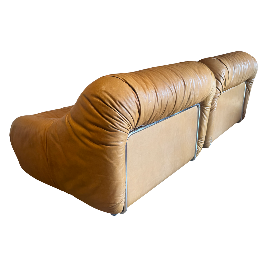 Pair of Tufted Caramel Leather Lounge Chairs