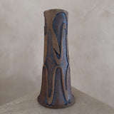 Carved Relief Curved Form Studio Ceramic Vessel