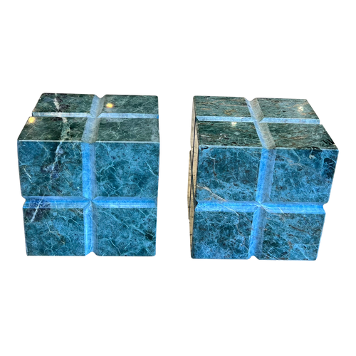 Green Marble Cube Bookends