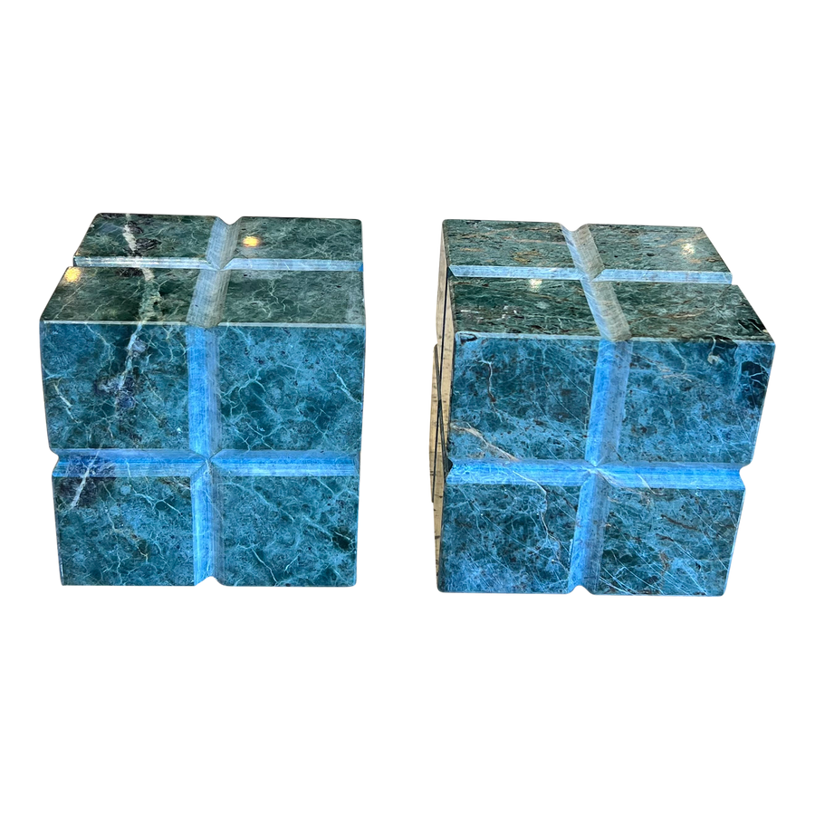 Green Marble Cube Bookends