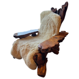 Live Slab Burl and Sheepskin Lounge Chair