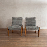 Pair of Pine Frame Lounge Chairs with Textured Nubby Cushions