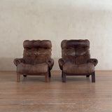 Pair of Tufted Leather Lounge Chairs by Oddvin Rykken for Rybo, 1970s