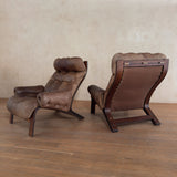 Pair of Tufted Leather Lounge Chairs by Oddvin Rykken for Rybo, 1970s