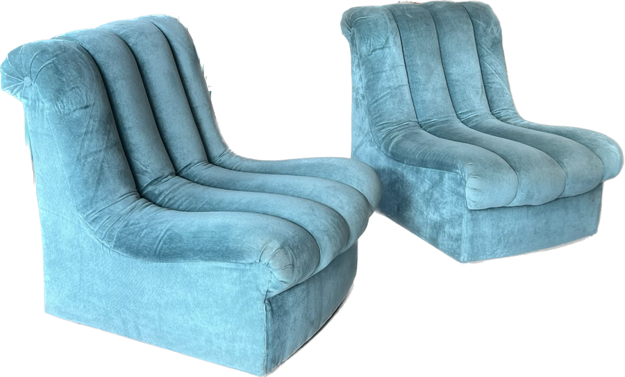 Pair of Teal Channeled Side Chairs