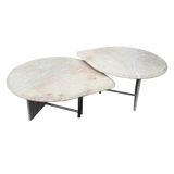 Pair of Italian Blush and Grey Marble Tables with Chrome Acccent