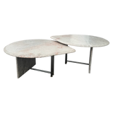 Pair of Italian Blush and Grey Marble Tables with Chrome Acccent
