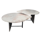 Pair of Italian Blush and Grey Marble Tables with Chrome Acccent
