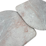 Pair of Italian Blush and Grey Marble Tables with Chrome Acccent