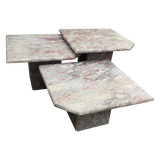 Trio of Italian Rose Veined Marble Nesting Tables