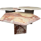 Trio of Italian Hexagonal Red and Cream Marble Nesting Tables
