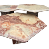 Trio of Italian Hexagonal Red and Cream Marble Nesting Tables