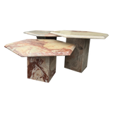 Trio of Italian Hexagonal Red and Cream Marble Nesting Tables