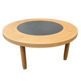 Round Oak and Slate Coffee Table, 1970s