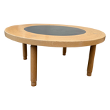 Round Oak and Slate Coffee Table, 1970s