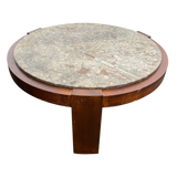 Round Fossil Stone and Walnut Coffee Table, 1970s