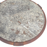 Round Fossil Stone and Walnut Coffee Table, 1970s