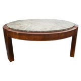 Round Fossil Stone and Walnut Coffee Table, 1970s