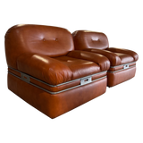 Pair of Italian Cognac Leather Lounge Chairs, 1970s