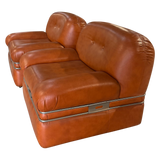 Pair of Italian Cognac Leather Lounge Chairs, 1970s