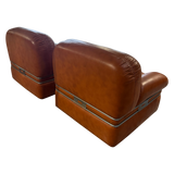 Pair of Italian Cognac Leather Lounge Chairs, 1970s