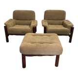 Brazilian Taupe Velvet Rosewood Frame Ottoman