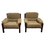 Pair of Brazilian Taupe Velvet Rosewood Frame Lounge Chairs