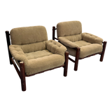 Pair of Brazilian Taupe Velvet Rosewood Frame Lounge Chairs