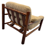 Pair of Brazilian Taupe Velvet Rosewood Frame Lounge Chairs
