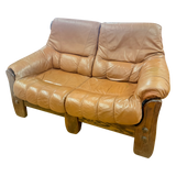 Sculptural Saddle Leather Oak Frame Loveseat