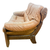 Sculptural Saddle Leather Oak Frame Loveseat