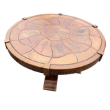 Round French Botanical Tile Top Coffee Table, Signed Barrois