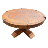 Round French Botanical Tile Top Coffee Table, Signed Barrois
