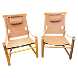 Pair of Canvas Safari Sling Chairs with Headrests
