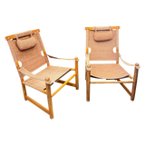Pair of Canvas Safari Sling Chairs with Headrests