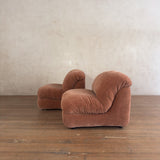 Pair of Toasted Blush Velvet Armless Lounge Chairs