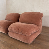Pair of Toasted Blush Velvet Armless Lounge Chairs