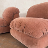 Pair of Toasted Blush Velvet Armless Lounge Chairs
