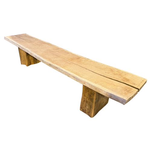 Vintage French Solid Oak Bench